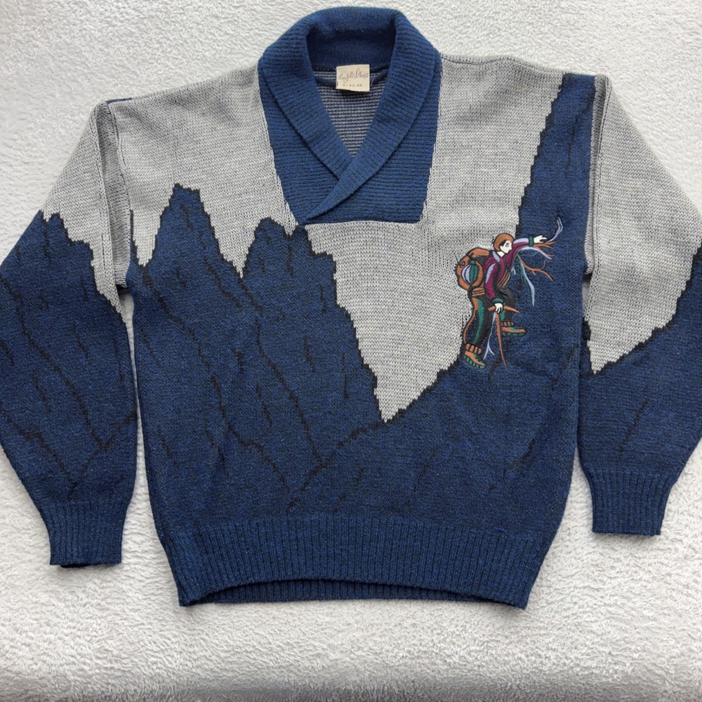 Angelo Litrico Vintage Mountain Hiker Shawl Collar Wool Blend Sweater Blue Men S